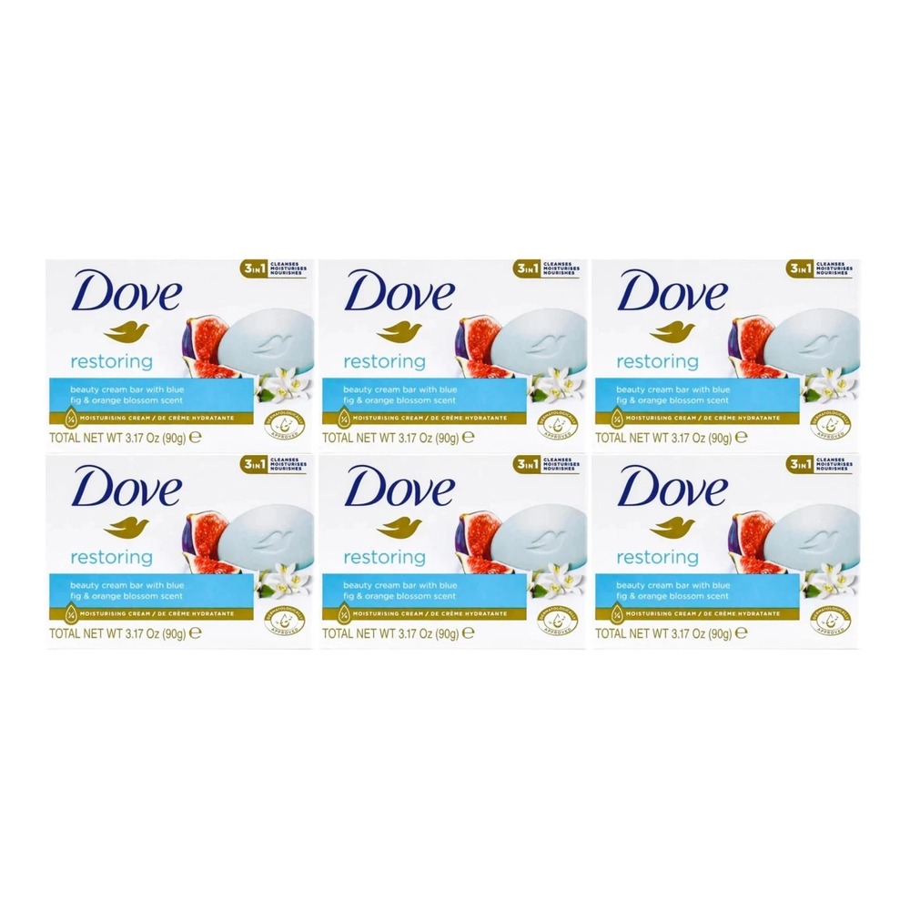 Dove Soap Restoring Beauty Bar Blue Fig Orange Blossom, 3.17oz (Pack of 6)